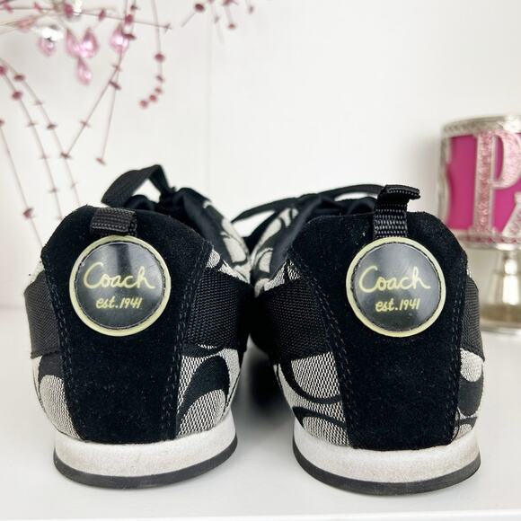 Coach Hadley Monogram Signature Jacquard Suede Sneakers Black White Size 8.5 M - Picture 9 of 16